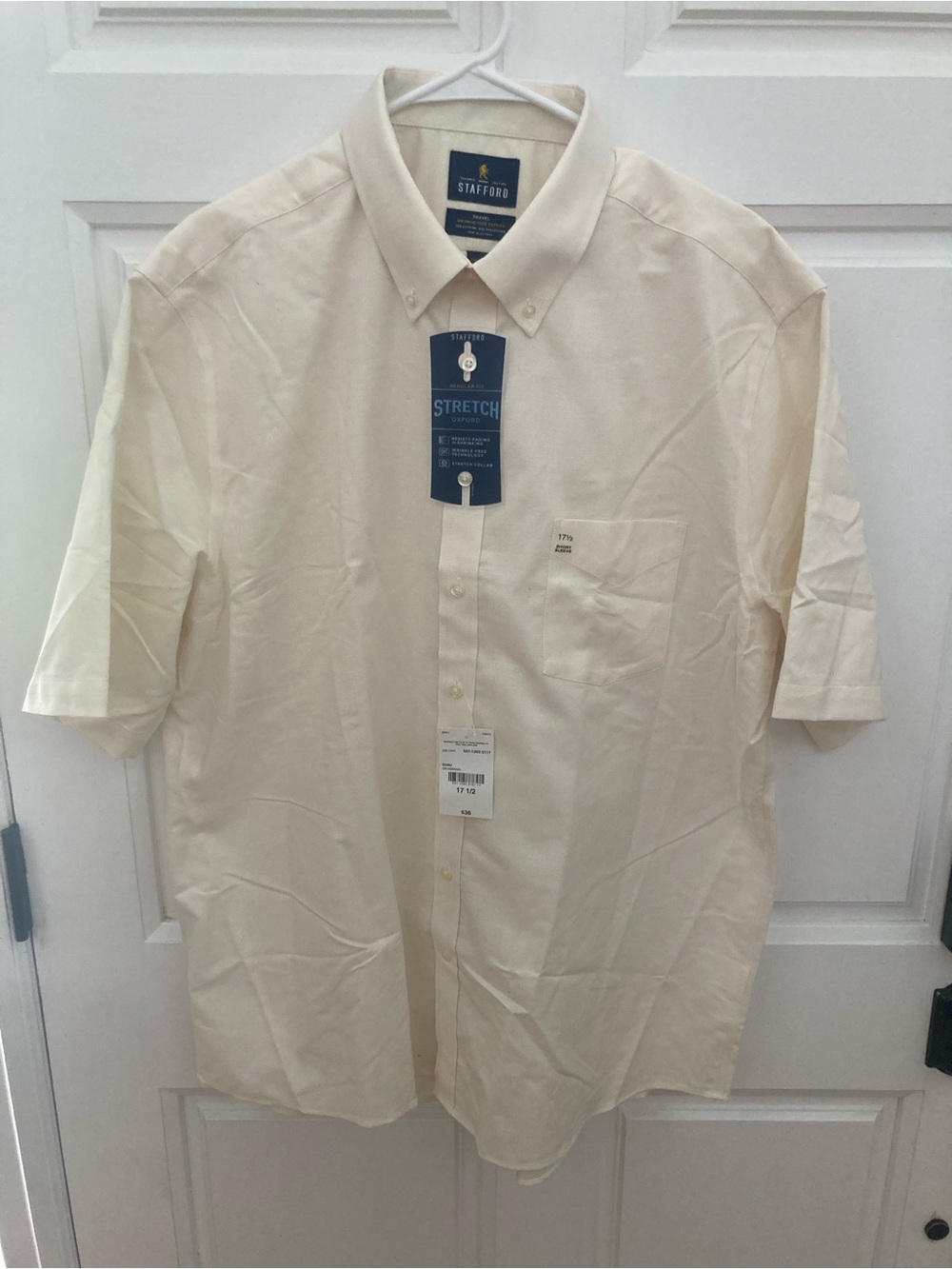 Stafford Cream Short Sleeve Button-Down Shirt